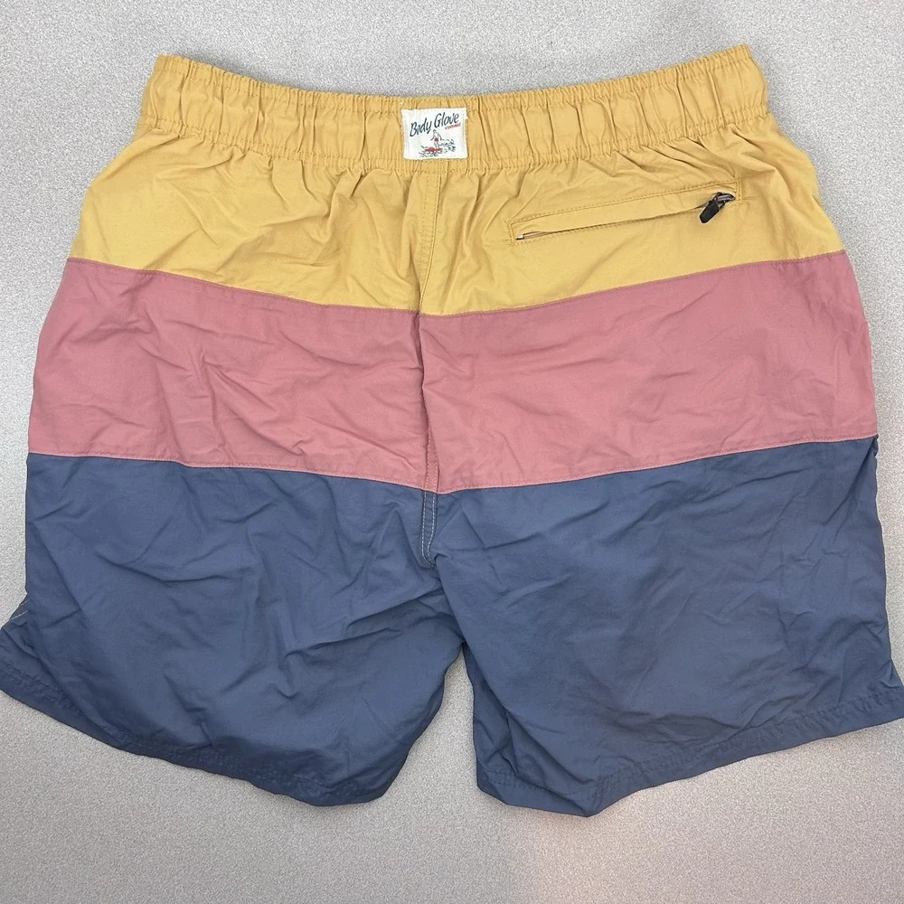 Body Glove Vintage Swim Trunks Colorblock Pastel Yellow Pink Blue Size M 32 Surf